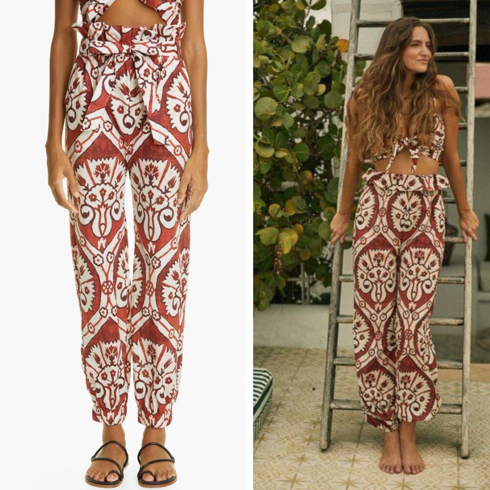 Johanna Ortiz Baru Nomadic Hunting‎ Paperbag Cotton Pants Rust Red Size 6 NWT